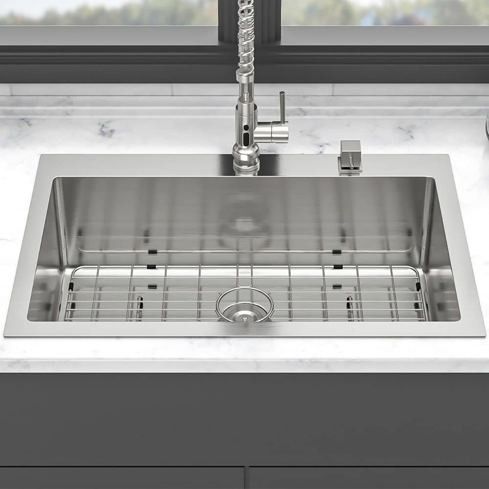 33 in. Drop-in Single Bowl 16-Gauge Brushed Nickel Stainless Steel Kitchen 