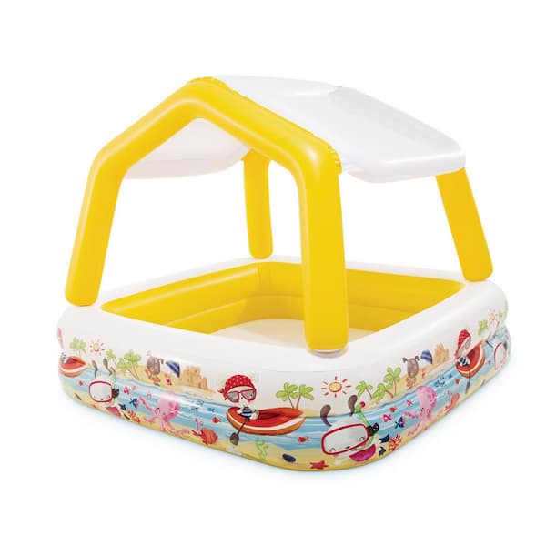 Square 62 in. x 48 in. Deep Inflatable Ocean Scene Sun Shade Kids Swimming Pool with Canopy