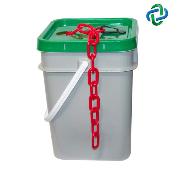 Mr. Chain 1.5 in. (#6,38 mm) x 300 ft. Red Plastic Barrier Chain in a Pail