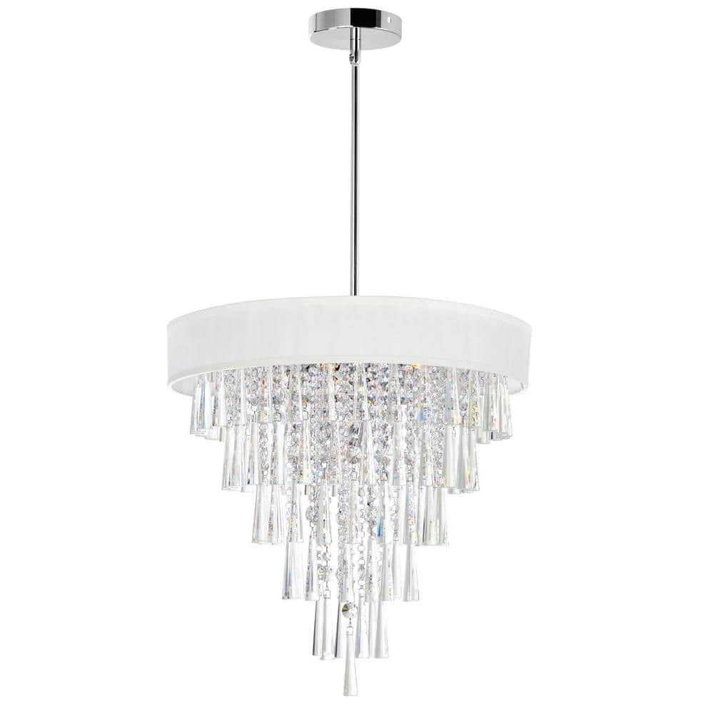 Chrome Mini Drum Shade Chandelier with Clear Glass Drops