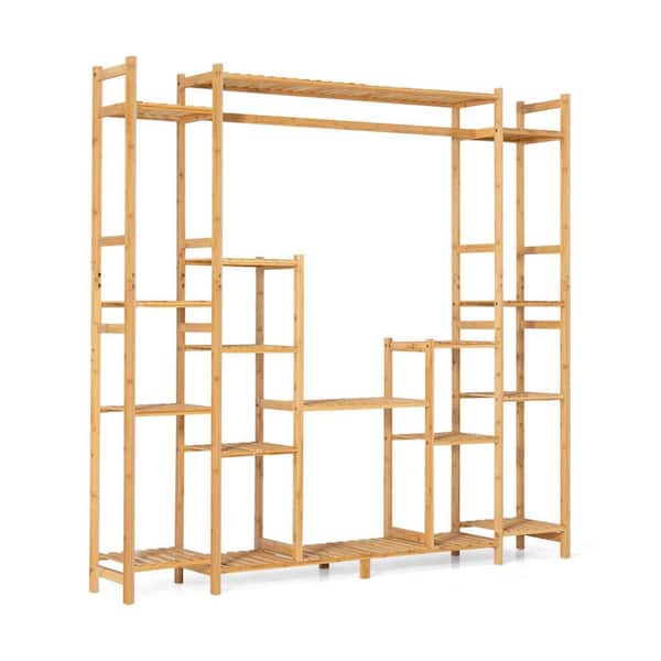 66 in. x 12 in. x 65.5 in. Indoor/Outdoor Natural Bamboo Wood Plant Stand Plant Shelf Display Holder 9-Tier with Rack