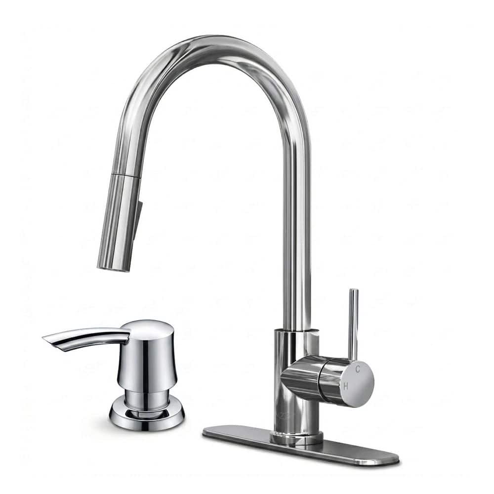 Expedition 16 in. 1-Handle Pull-Down Sprayer Kitchen Faucet in Chrome with 1.8 GPM Flow, Dual Spray and Soap Dispenser price history on PriceWatchPro