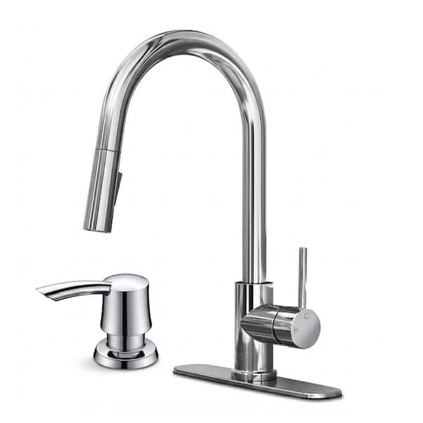 Expedition 16 in. 1-Handle Pull-Down Sprayer Kitchen Faucet in Chrome with 1.8 GPM Flow, Dual Spray and Soap Dispenser