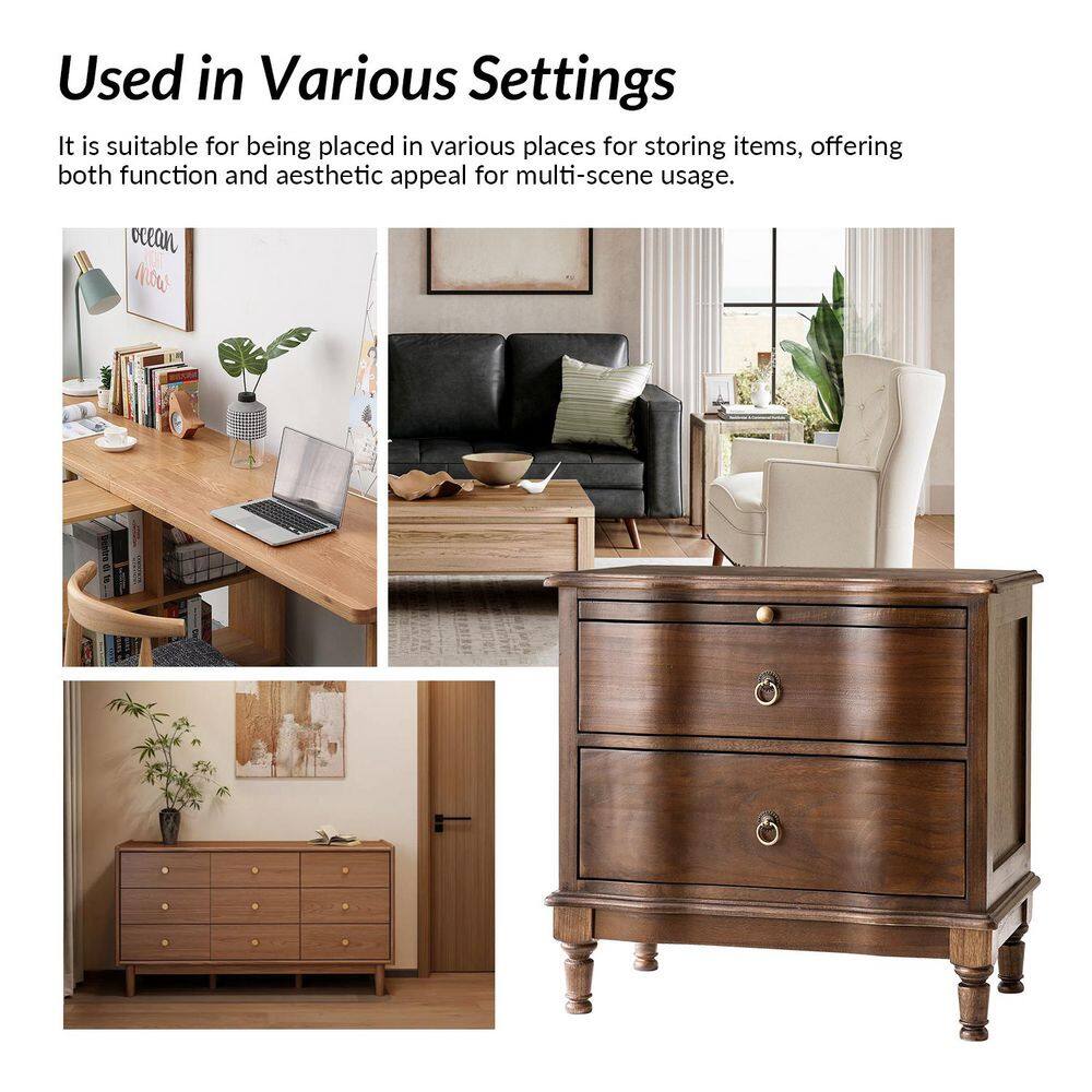 Di Walnut 2-Drawer 26 in. W Nightstand with Built-in Power Outlet (Set of 2) - thumbnail 5