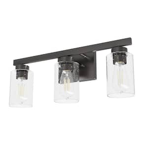 Hartland 13 in. 3-Light Noble Bronze Vanity Light with Clear Seeded Glass Shades