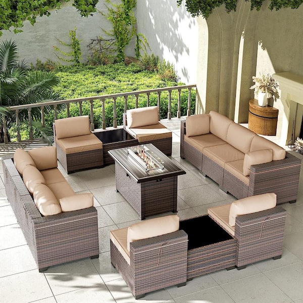 Wicker Rattan Garden Furniture Gas Fire Pit Table Sets