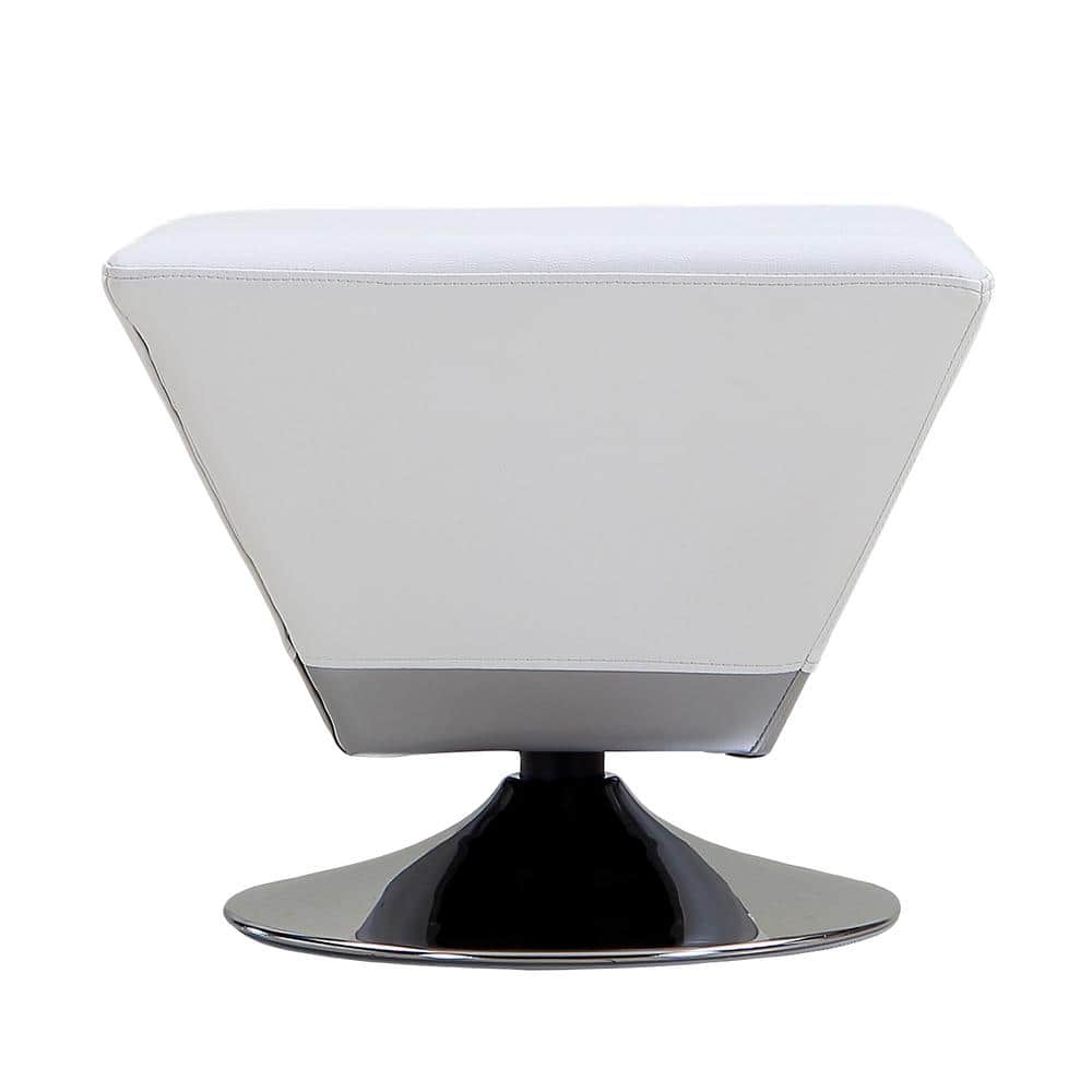 White Faux Leather Swivel Ottoman with Chrome Base