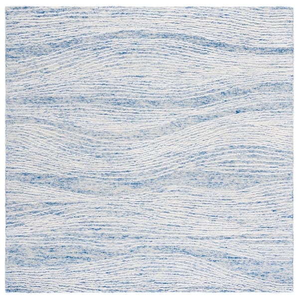 Metro 8 ft. x 8 ft. Blue/Ivory Abstract Waves Square Area Rug