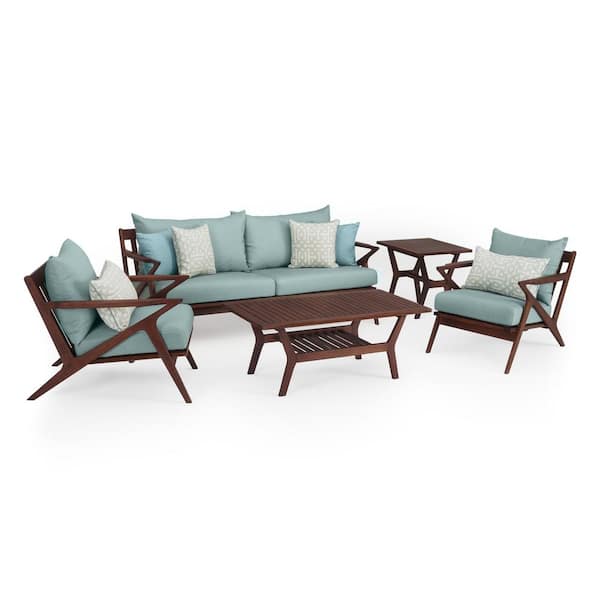 RST BRANDS Vaughn 5-Piece Wood Patio Conversation Set with Sunbrella Spa Blue Cushions