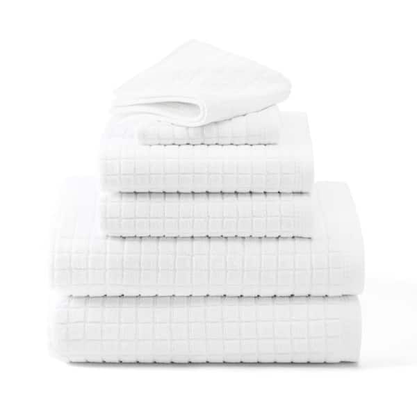 Windowpane Textured White Cotton 6-Piece Bath Set