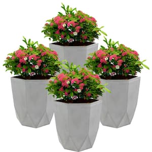 14.75 in. Light Gray Modern Faceted Resin Indoor/Outdoor Planter (4-Pack)