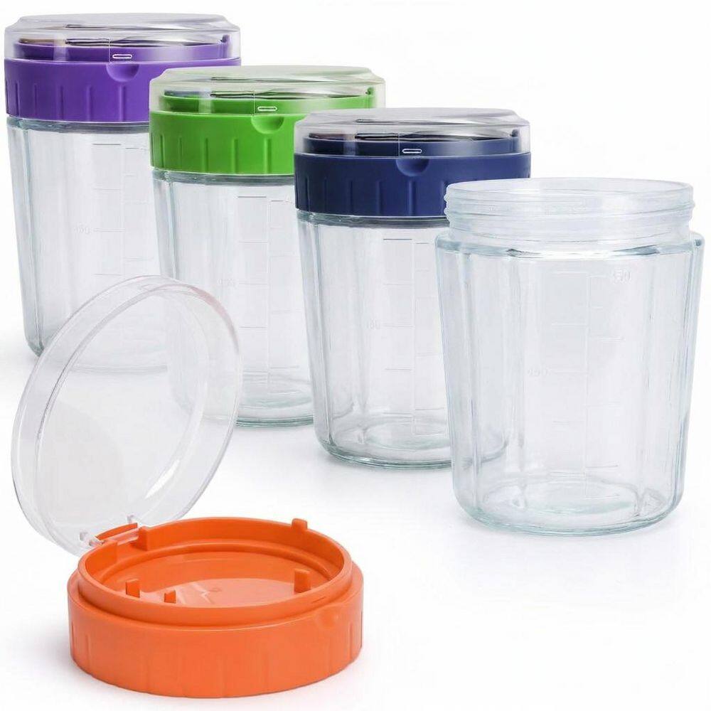 4-Piece Glass Mason Jar Food Storage Container Set with Airtight Leakproof Lid and Spoon for Meal Prep