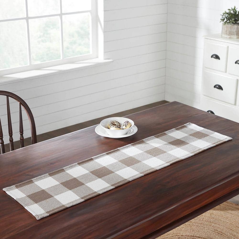 VHC Brands Annie 12 in. W x 48 in. L Brown Buffalo Check cotton Blend Table Runner 84743 The