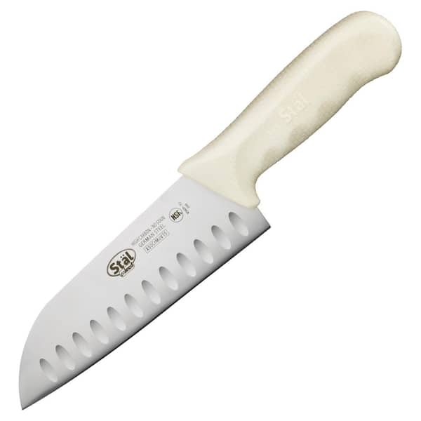Winco 7 in. High-Carbon Steel Full Tang Santoku Knife with White Handle
