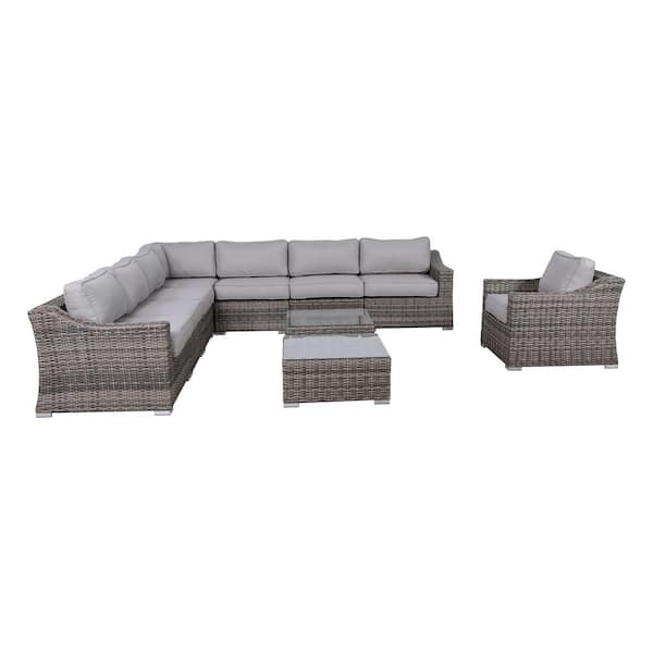 ITOPFOX Gray 3-Piece PE Rattan and Plastic Wicker Outdoor Sectional Set with Cushion Guard Gray Cushions Patio Sofa Set