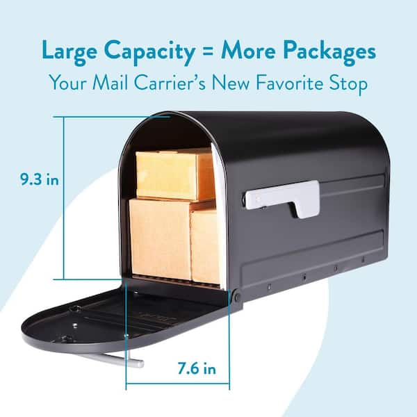 Boulder Black, Large, Steel, Post Mount Mailbox with Silver Handle and Flag