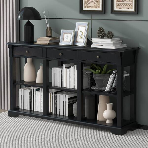 Harper & Bright Designs 58 In. Espresso Rectangle Wooden Console Table ...