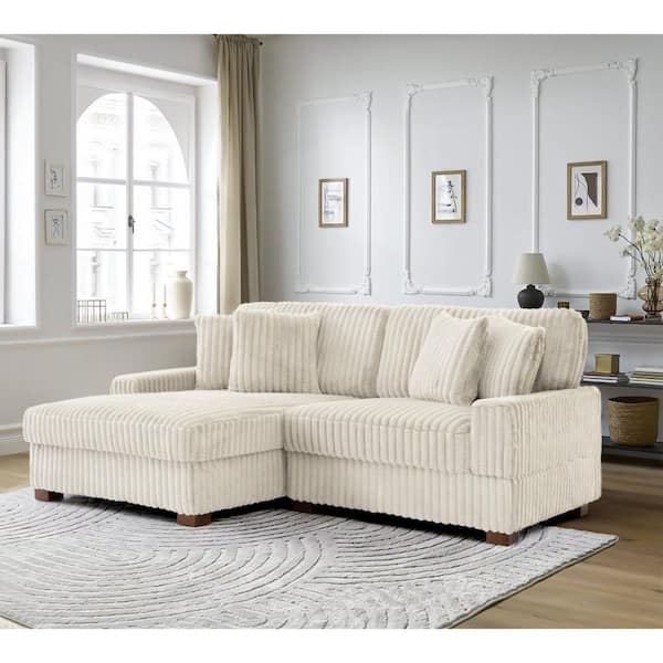 81.55 in. W Square Arm 2-Piece Faux Rabbit Fur Fabric L-Shaped Modern Sectional Sofa in White