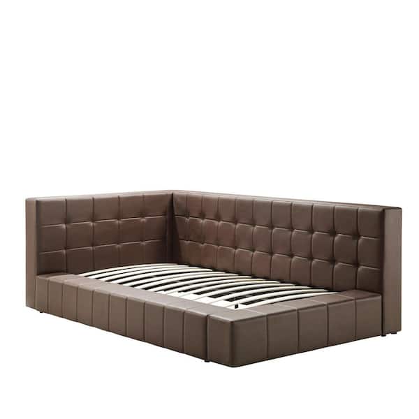 Homy Casa Ldelle 96.5 in. W Brown Wood Frame Twin Platform Bed