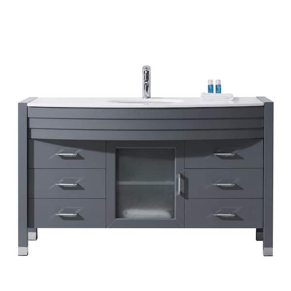 Virtu USA Ava 55 in. W Bath Vanity in Gray with Stone Vanity Top in White Stone with Round Basin