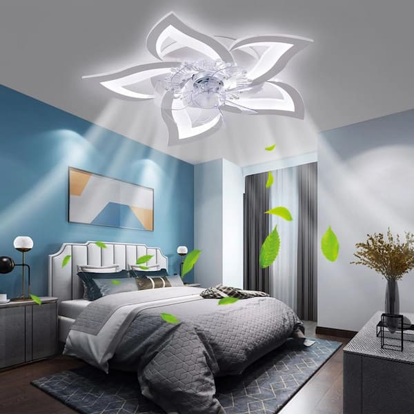 Becailyer Modern Ceiling Fan with Lights, 27in 50W Led Dimmable Creative  Flower Shape Flush Mount Ceiling Fan Lamp 3 Color Temperature,6 Gear Wind
