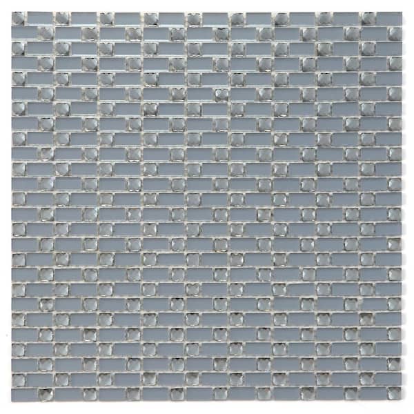 Artistic Jewels Blue Diamond 12 in. x 12 in. Decorative Brick Mosaic Frosted Glass Wall Tile (1 sq.ft/Each)