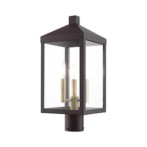 Creekview 19.5 in. 3-Light Bronze Cast Brass Hardwired Outdoor Rust Resistant Post Light with No Bulbs Included