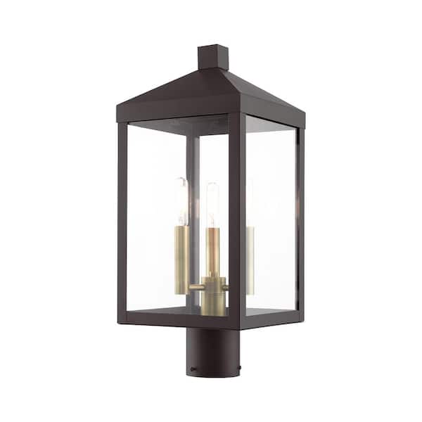 AVIANCE LIGHTING Creekview 19.5 in. 3-Light Bronze Cast Brass Hardwired Outdoor Rust Resistant Post Light with No Bulbs Included