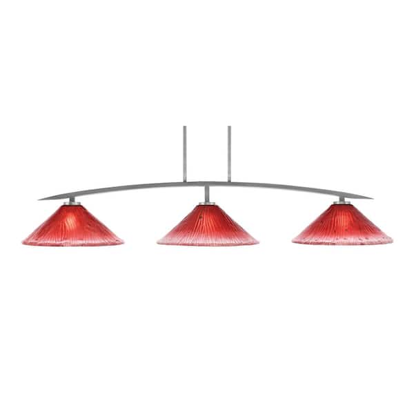Unbranded Siena 3-Light Graphite Billiard-Light with Raspberry Crystal Glass