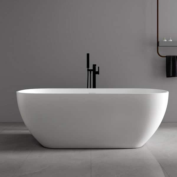 Zora 67 in. x 29 in. Stone Resin Freestanding Soaking Bathtub in White