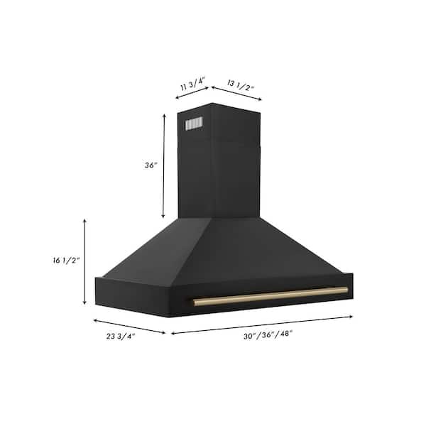 Autograph Edition 48 in. 700 CFM Ducted Vent Wall Mount Range Hood with Champagne Bronze Handle in Black Stainless Steel