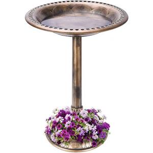 28 in. H Polyresin Lightweight Birdbath with Flower Planter Base in Copper