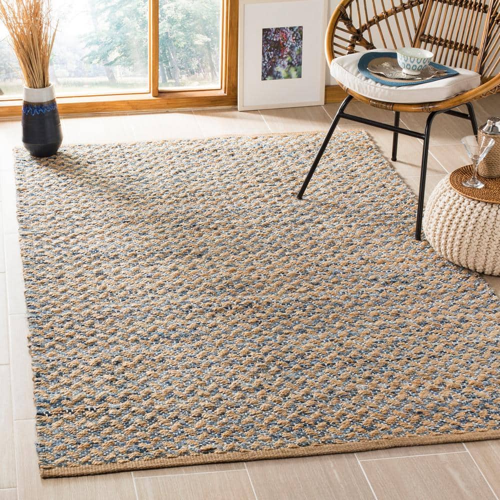 Boho-Chic Blue Geometric Flat-Woven 6' x 9' Reversible Rug