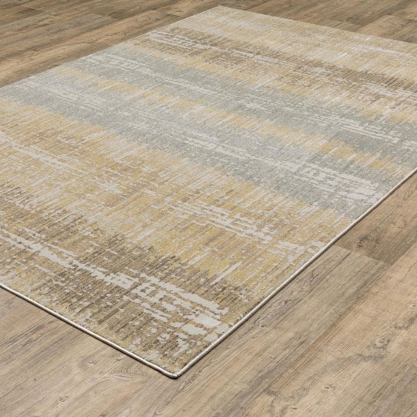 Muse Gold/Brown 2 ft. x 8 ft. Abstract Stripe Polyester/Polypropylene Blend Indoor Runner Area Rug