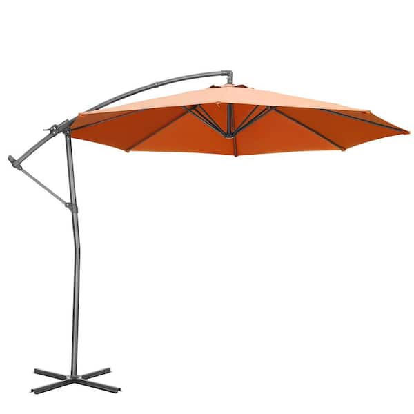 OVASTLKUY 10 ft. Cantilever Umbrella, Large Hanging Market Patio Umbrella in Orange with Base