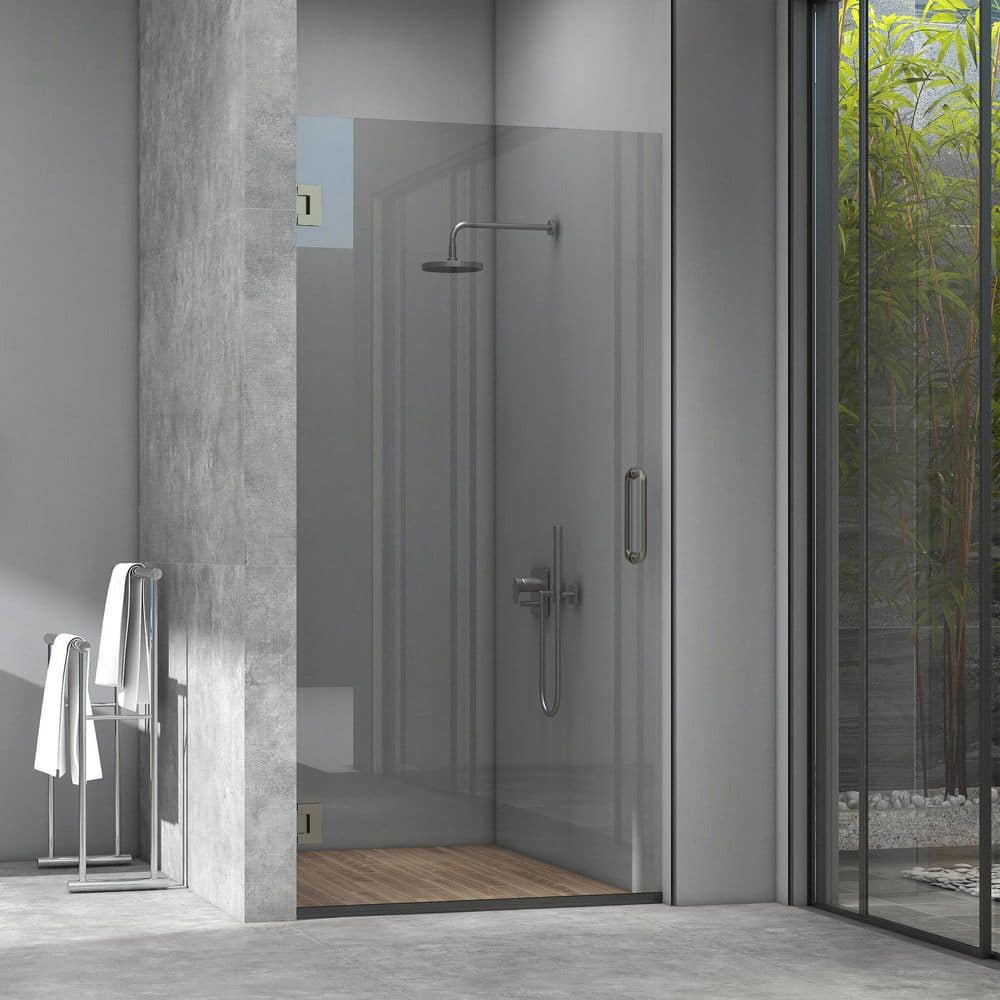 30" x 72" Frameless Clear Glass Shower Door with Brushed Nickel Hardware