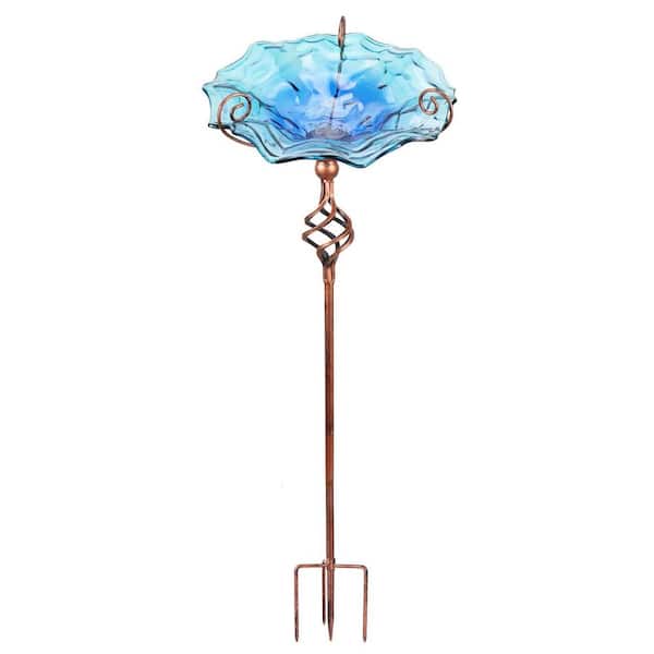 FAWEY TRED INC 31 in. H Blue Glass Bird Bath Stand Outdoor with Metal Stake