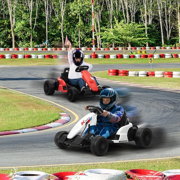 24-Volt Electric Drifting Go Kart for Kids Ages 4-16 Battery Powered Kart Ride on Drift Car w/Music, White and Black