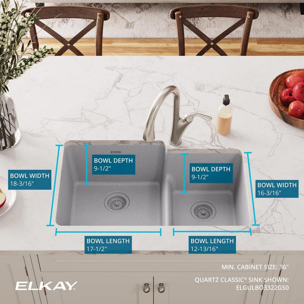 Greystone 33" Double Basin Undermount Kitchen Sink with Sound-Deadening Design