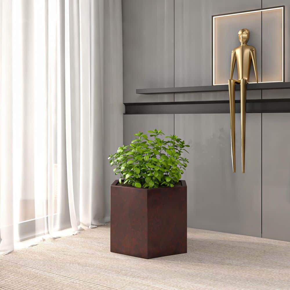 Thicket 15 in. Wide Brown Fiberstone Hexagon Planter Weather Resistant Plant Pot with Drainage Holes price history on PriceWatchPro