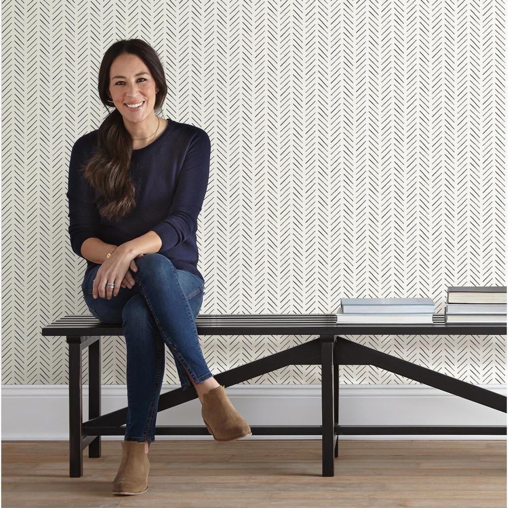 Magnolia Home Abstract Black Herringbone Pre-pasted Wallpaper