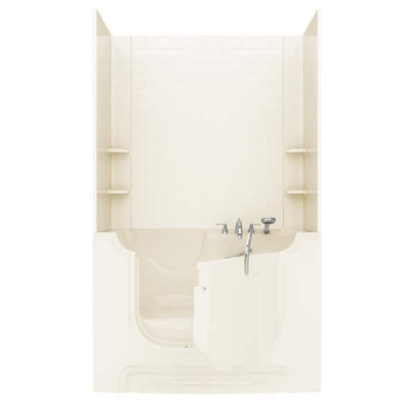 Universal Tubs Wheelchair Accessible 5 ft. Walk-in Whirlpool and Air Bathtub with 4 in. Tile Easy Up Adhesive Wall Surround in Biscuit