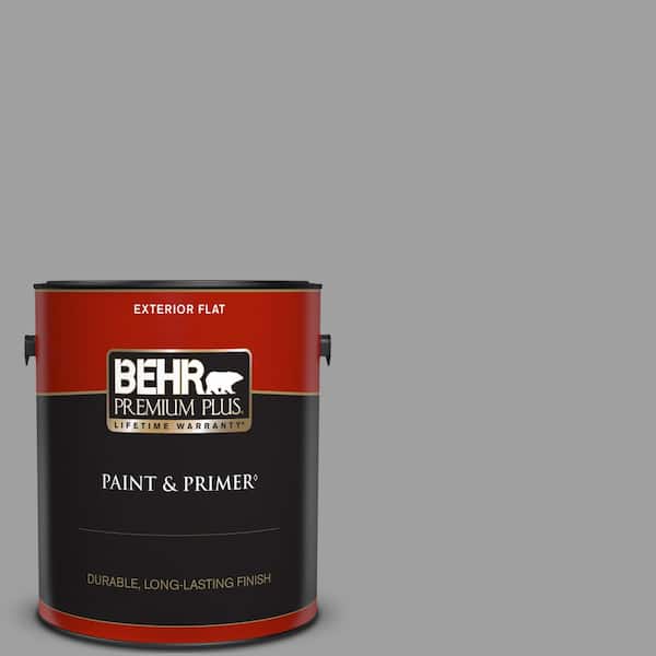 BEHR PREMIUM PLUS 1 gal. #T11-1 Grayve Yard Flat Exterior Paint & Primer