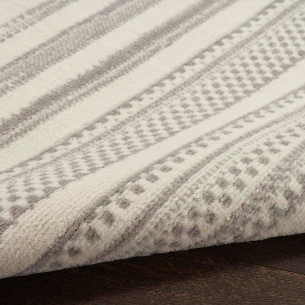 Ivory Grey Striped Synthetic 5' x 7' Area Rug