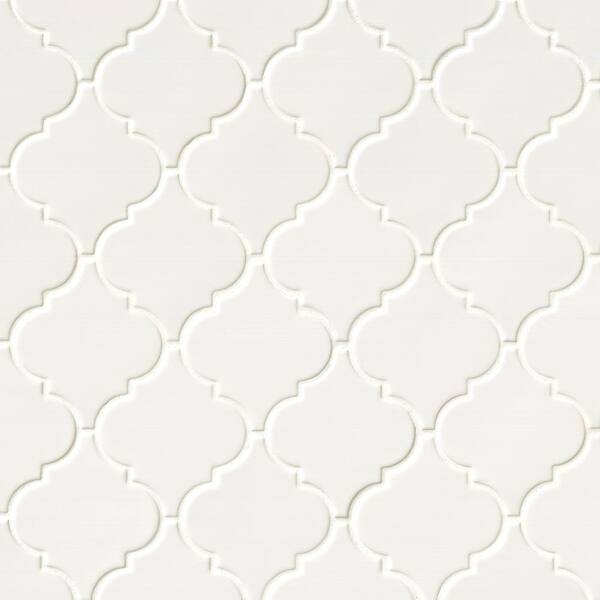 MSI Whisper White Arabesque 10-1/2 in. x 15-1/2 in. x 8 mm Glossy Ceramic Mesh-Mounted Mosaic Wall Tile (11.7 sq. ft. /case)