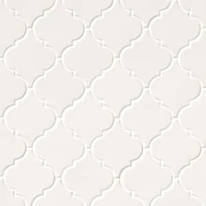 Take Home Tile Sample - Whisper White 4 in. x 4 in. Arabesque Glossy Ceramic Mosaic Wall Tile