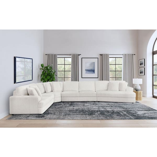 Coaster Emberson 122 in. 4-Piece Corduroy Fabric Upholstered Modular Sectional Sofa in Ivory