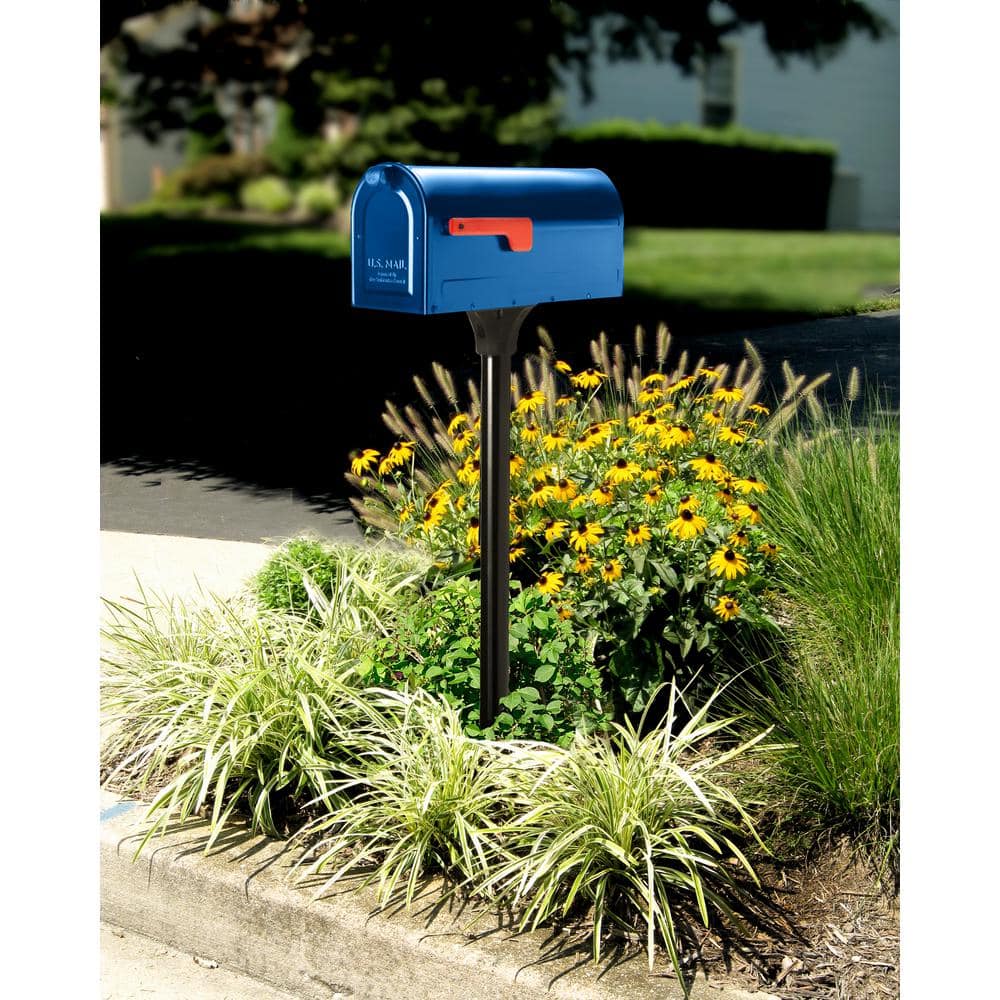 Medium Blue Galvanized Steel Post Mount Mailbox