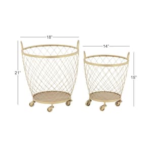 Gold Deep Set Wire Basket Storage Cart with Wheels and Handle (Set of 2)