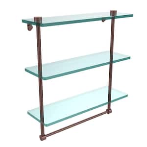 16 in. L x 18 in. H x 5 in. W 3-Tier Clear Glass Bathroom Shelf with Towel Bar in Antique Copper